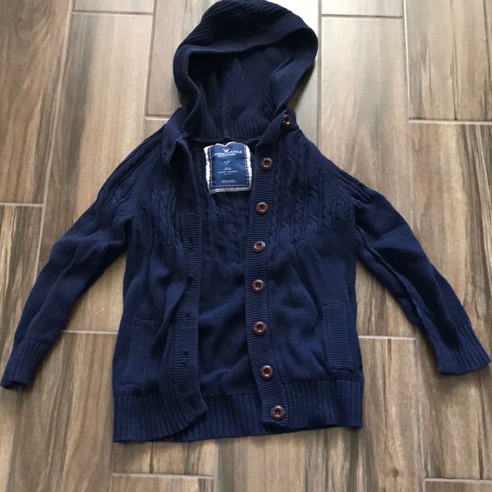American Eagle Outfitters navy hooded cardigan.
